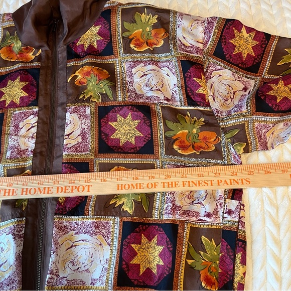 Vintage Feel Free by G.C Women's Multicolor Patterned Silk Bomber Jacket Medium - Picture 9 of 12